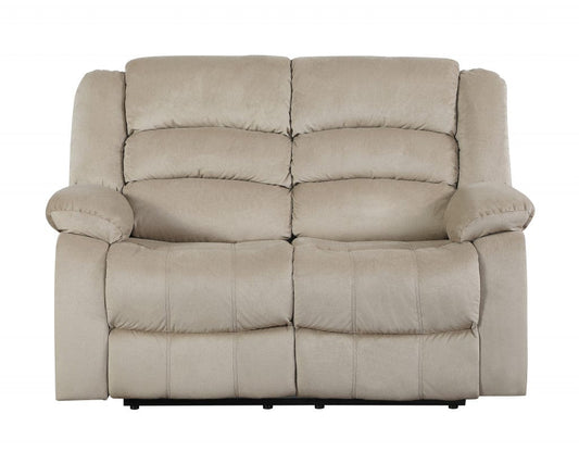 60" Beige Microfiber Manual Reclining Loveseat - Homeroots