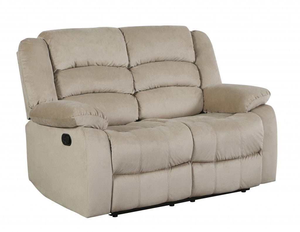 60" Beige Microfiber Manual Reclining Loveseat - Homeroots