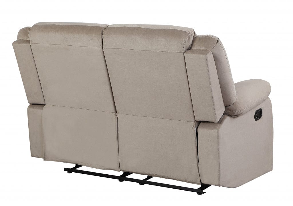 60" Beige Microfiber Manual Reclining Loveseat - Homeroots