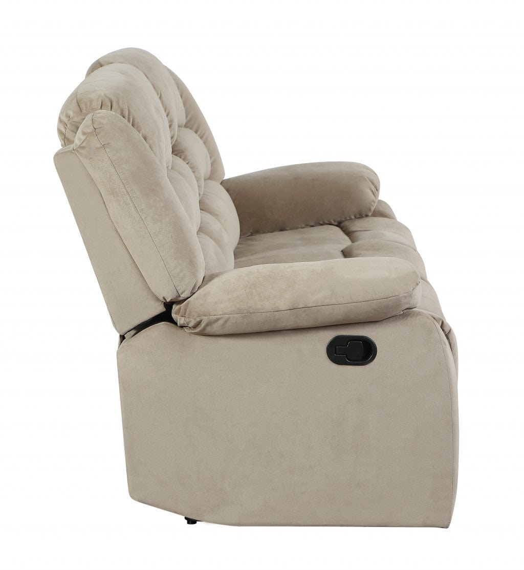 60" Beige Microfiber Manual Reclining Loveseat - Homeroots