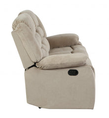 60" Beige Microfiber Manual Reclining Loveseat - Homeroots