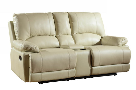 76" Beige Faux Leather Manual Reclining Love Seat With Storage