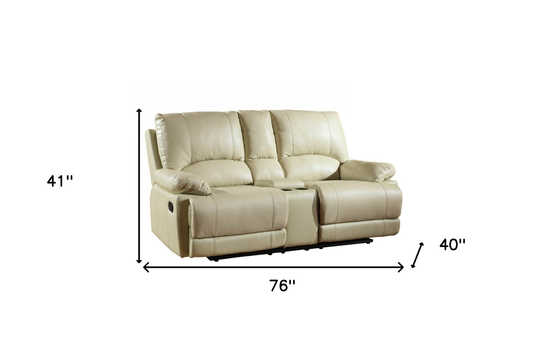 76" Beige Faux Leather Manual Reclining Love Seat With Storage