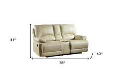 76" Beige Faux Leather Manual Reclining Love Seat With Storage