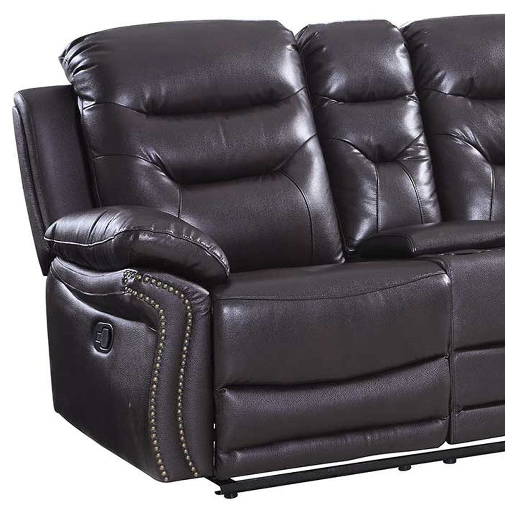 75" Brown Faux Leather Manual Reclining Love Seat With Storage