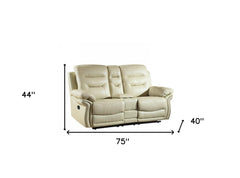 75" Beige Faux Leather Manual Reclining Love Seat With Storage