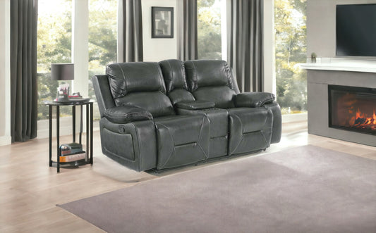 77" Gray Faux Leather Manual Reclining Love Seat With Storage