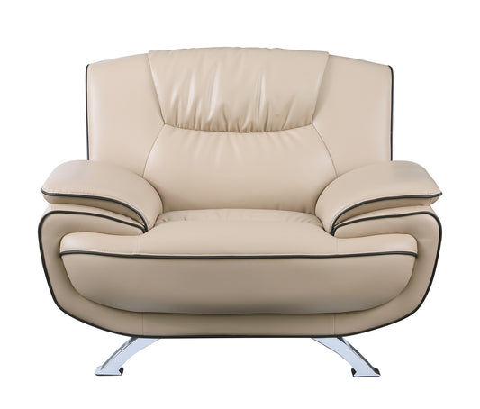 47" Beige And Silver Leather Match Arm Chair