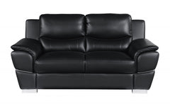 69" Black And Silver Faux Leather Love Seat