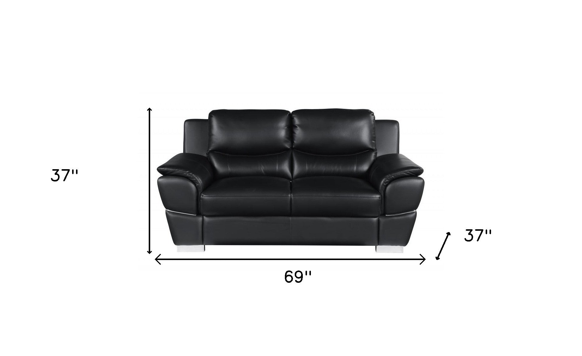 69" Black And Silver Faux Leather Love Seat - Homeroots