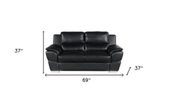 69" Black And Silver Faux Leather Love Seat - Homeroots