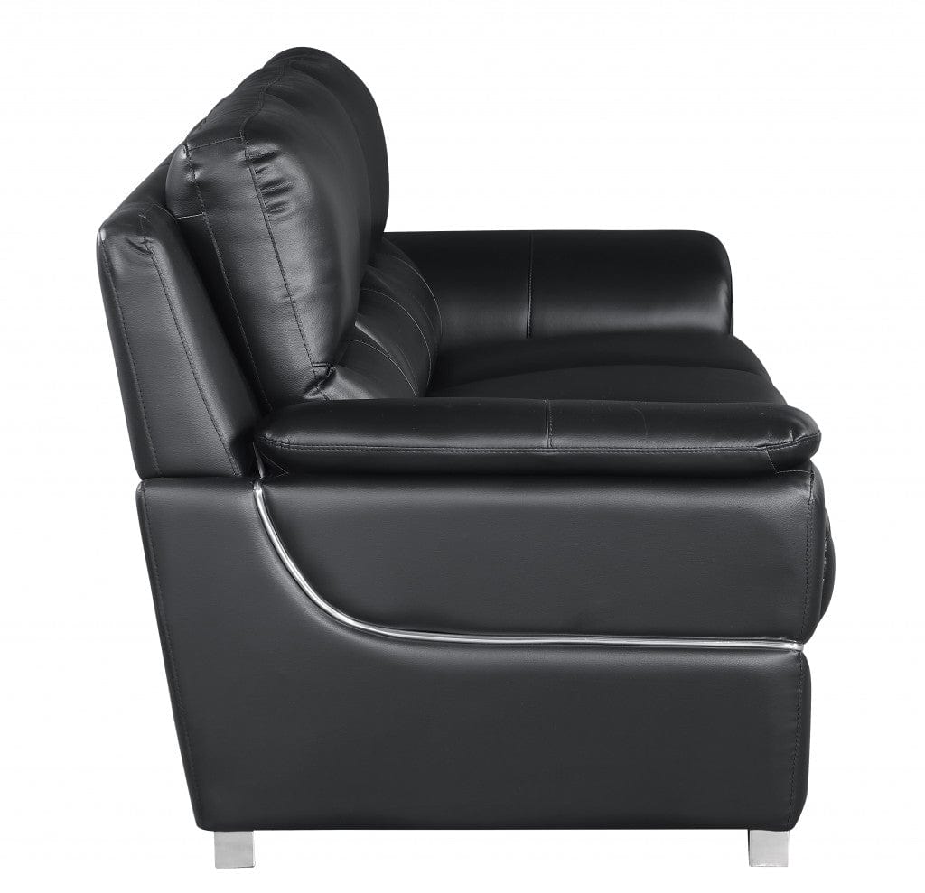 69" Black And Silver Faux Leather Love Seat - Homeroots