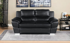 69" Black And Silver Faux Leather Love Seat - Homeroots