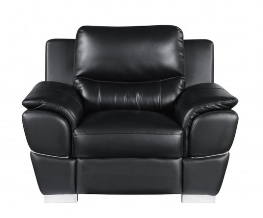 48" Black and Silver Leather Match Arm Chair