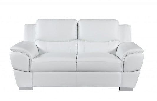 69" White And Silver Faux Leather Love Seat - Homeroots