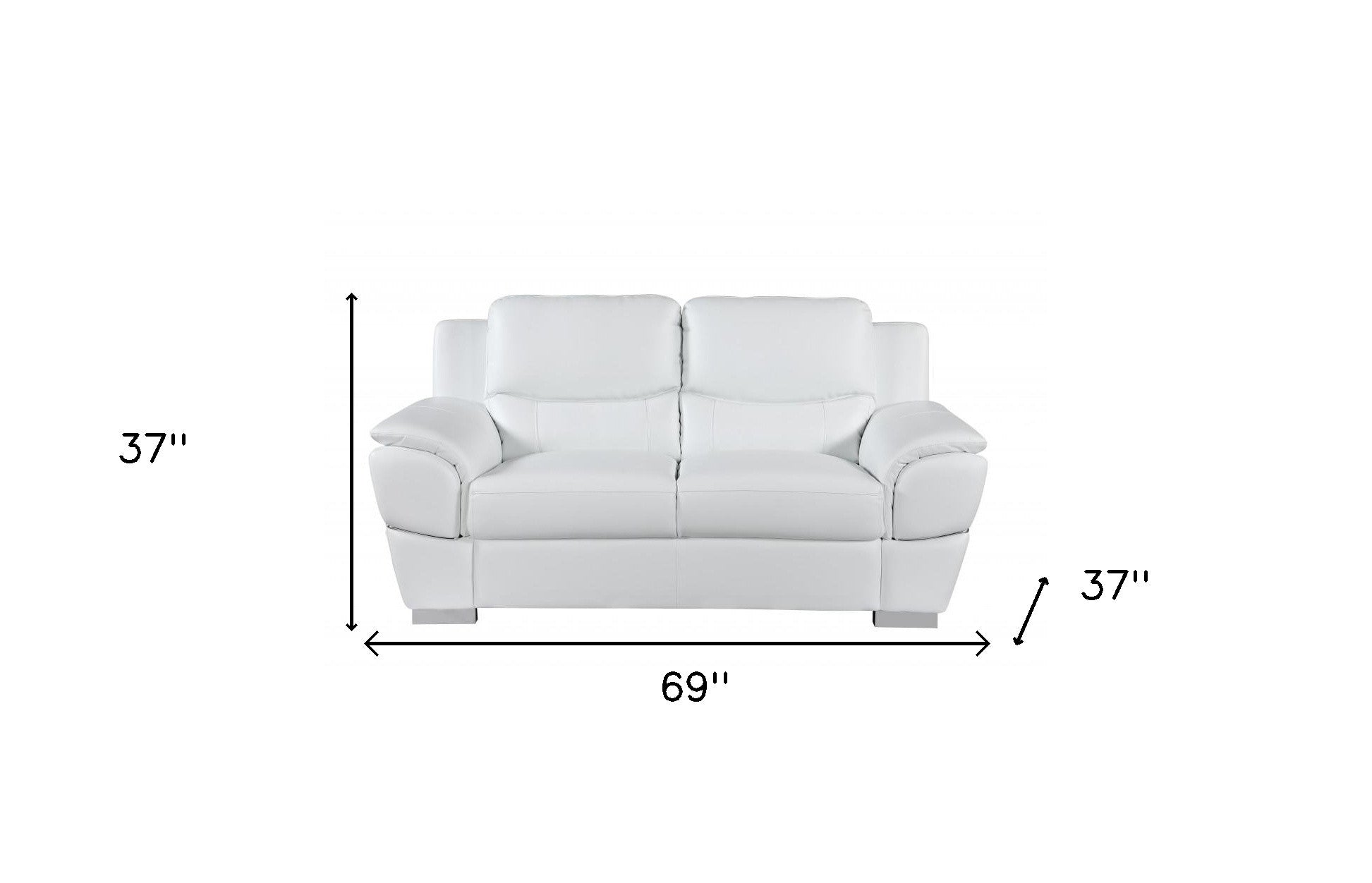 69" White And Silver Faux Leather Love Seat - Homeroots