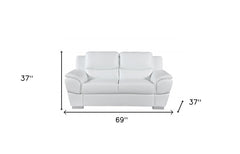 69" White And Silver Faux Leather Love Seat - Homeroots