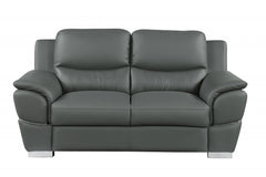 69" Gray And Silver Faux Leather Love Seat