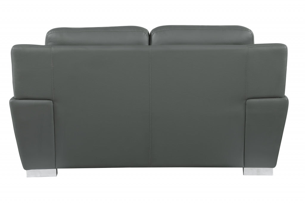 69" Gray And Silver Faux Leather Love Seat