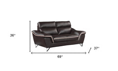 69" Brown And Silver Faux Leather Love Seat