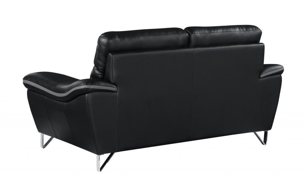 69" Black And Silver Faux Leather Love Seat - Homeroots