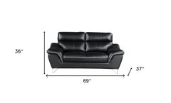 69" Black And Silver Faux Leather Love Seat