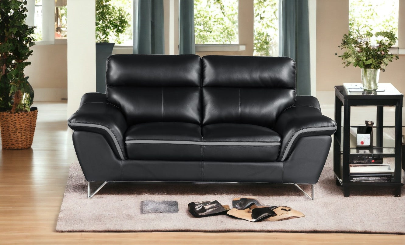 69" Black And Silver Faux Leather Love Seat