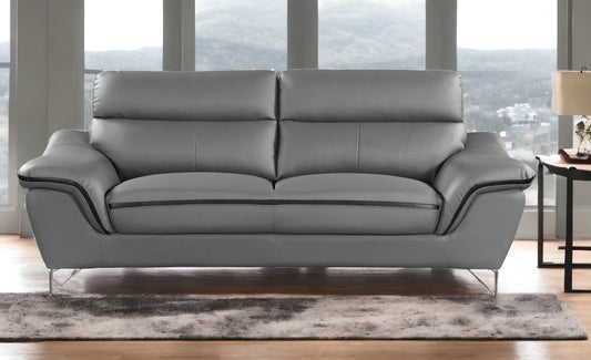 69" Gray And Silver Faux Leather Love Seat