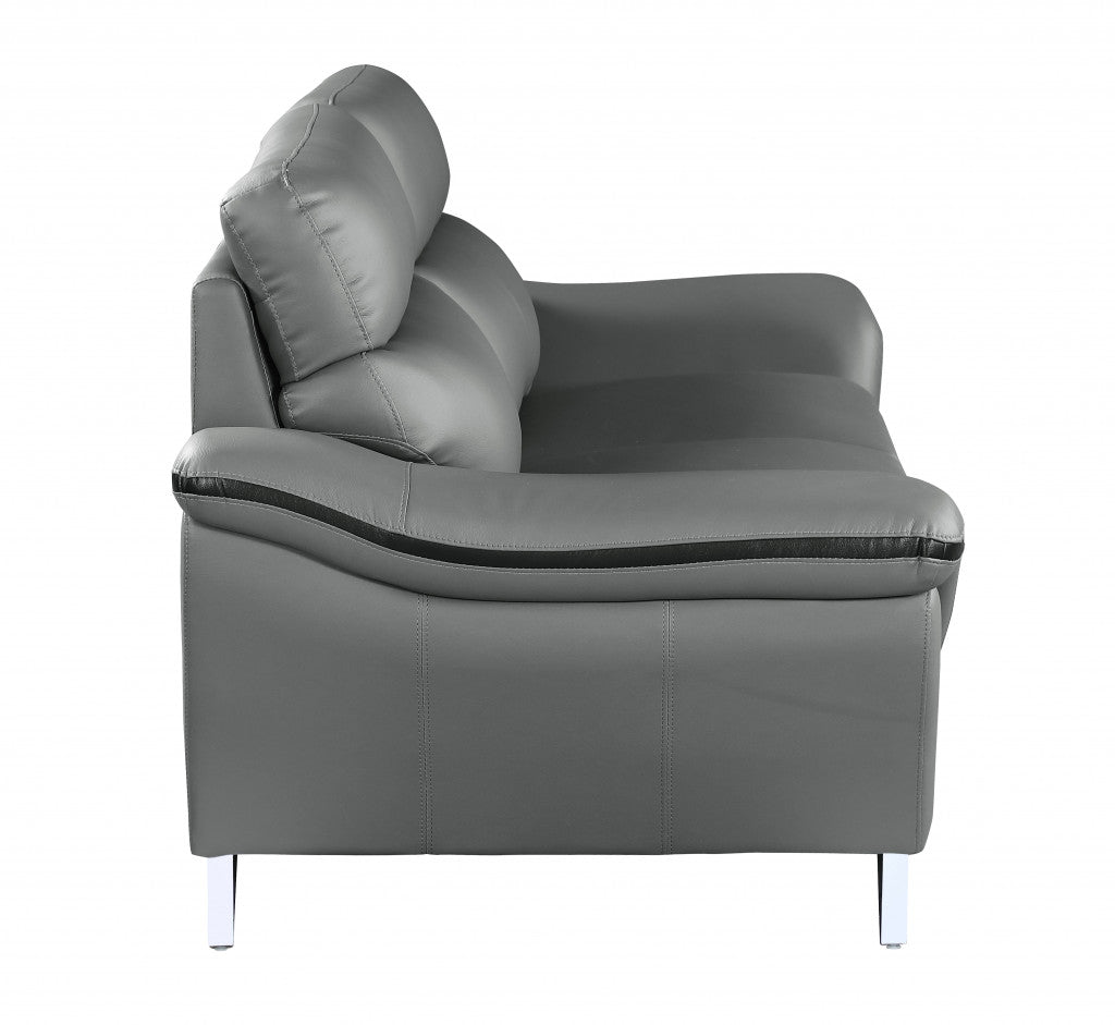 69" Gray And Silver Faux Leather Love Seat