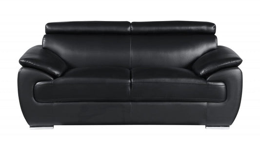 69" Black And Silver Faux Leather Loveseat - Homeroots