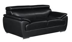 69" Black And Silver Faux Leather Loveseat - Homeroots