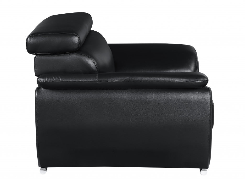 69" Black And Silver Faux Leather Loveseat