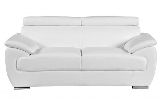 69" White And Silver Faux Leather Loveseat - Homeroots