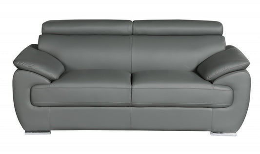 69" Gray And Silver Faux Leather Loveseat