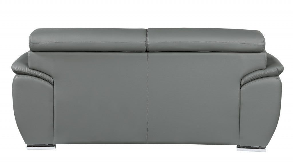 69" Gray And Silver Faux Leather Loveseat