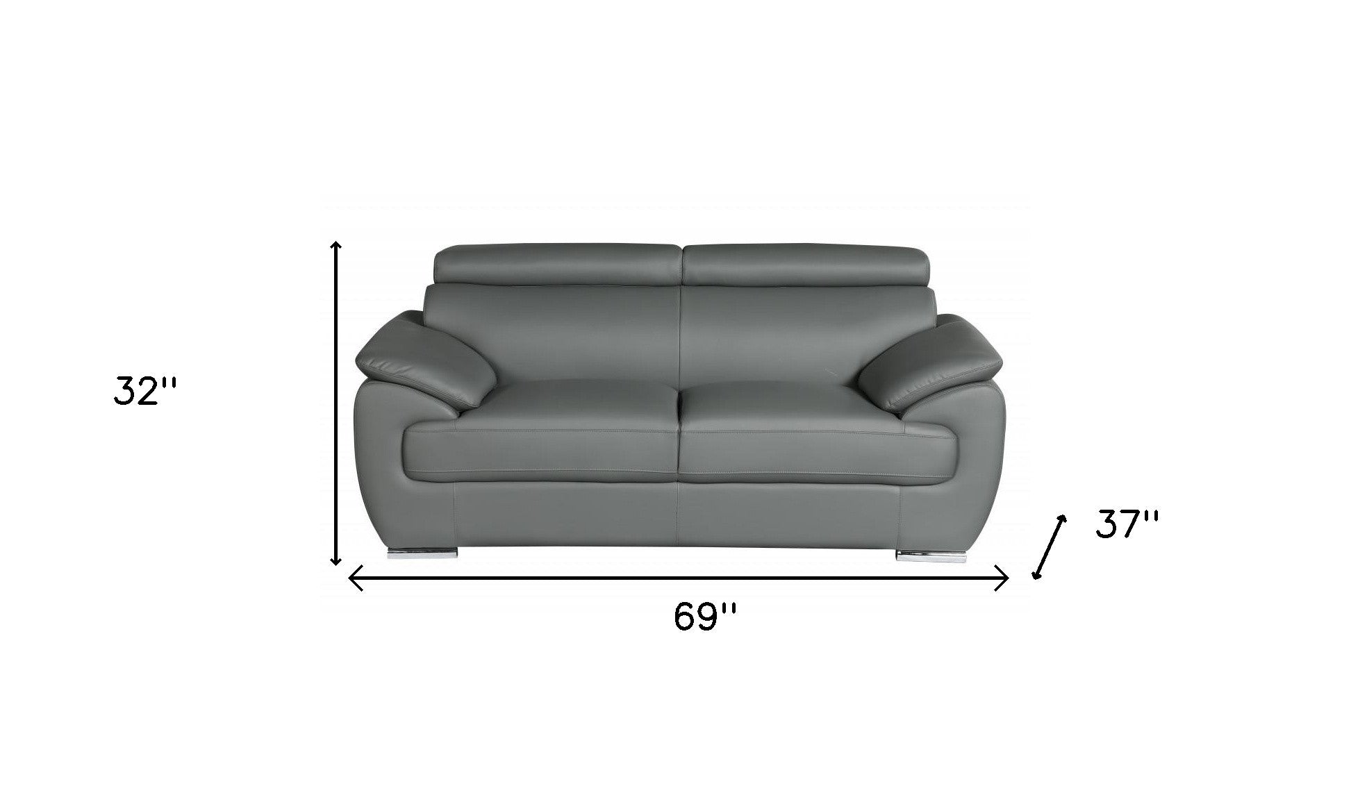 69" Gray And Silver Faux Leather Loveseat - Homeroots