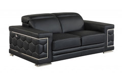 71" Black And Silver Genuine Leather Love Seat