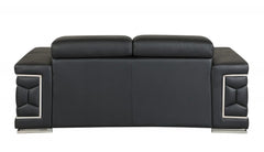 71" Black And Silver Genuine Leather Love Seat - Homeroots