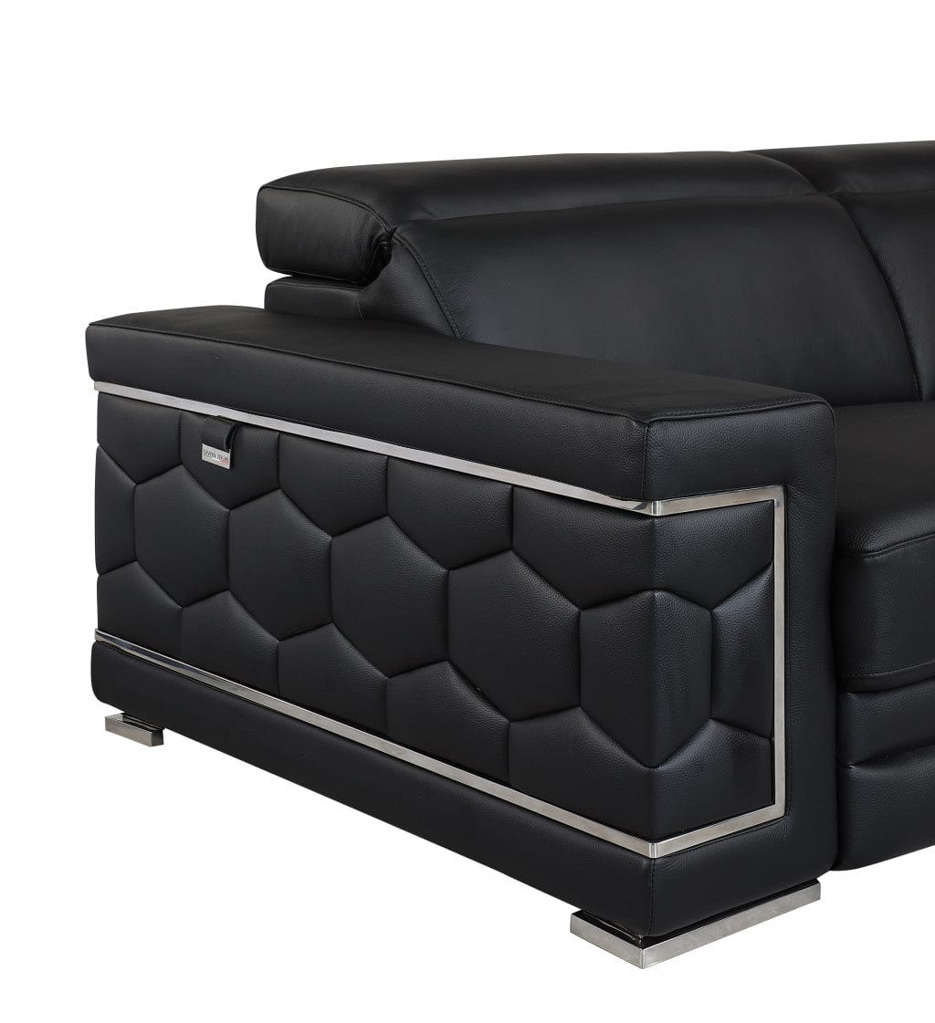 71" Black And Silver Genuine Leather Love Seat - Homeroots