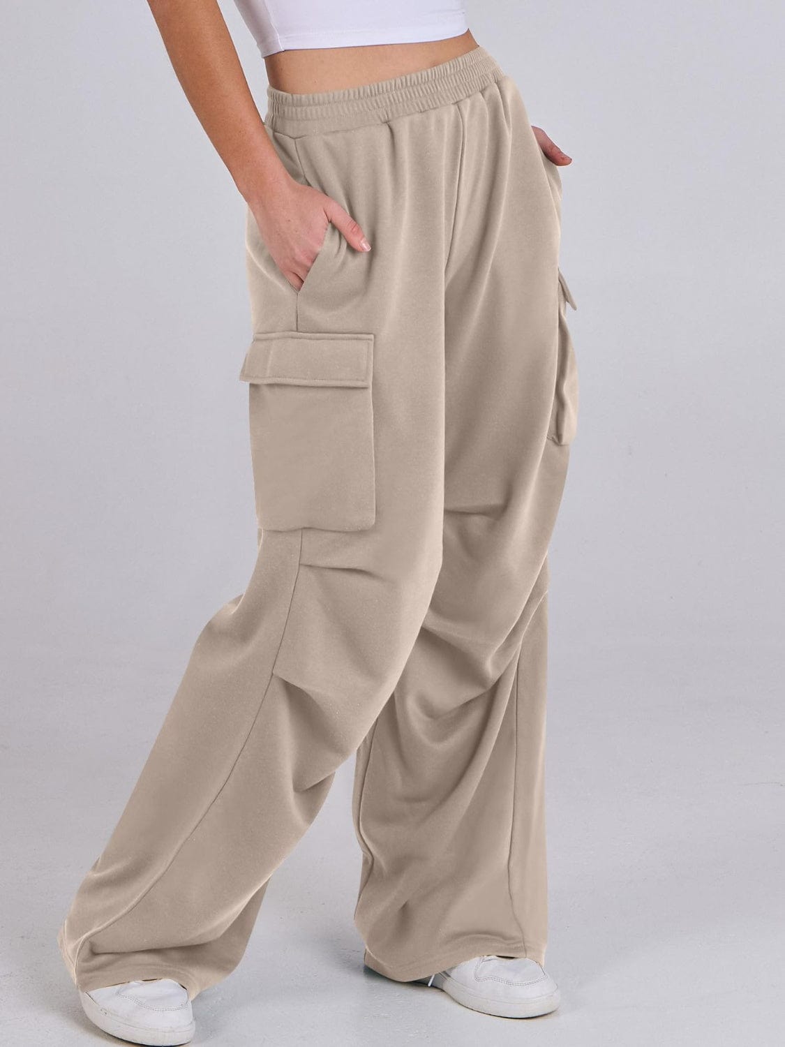 Elastic Waist Wide Leg Pants with Pockets - Trendsi