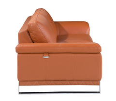 73" Camel And Silver Genuine Leather Loveseat