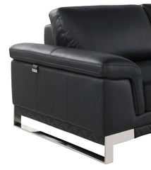 73" Black And Silver Genuine Leather Love Seat