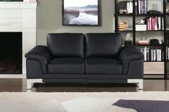 73" Black And Silver Genuine Leather Love Seat