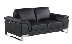 73" Black And Silver Genuine Leather Love Seat