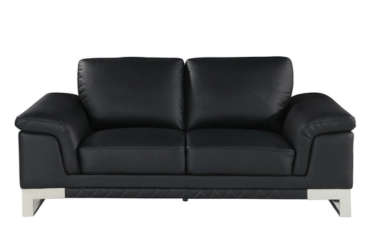 73" Black And Silver Genuine Leather Love Seat