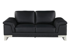 73" Black And Silver Genuine Leather Love Seat