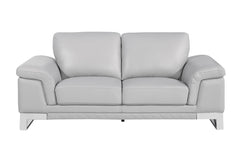 73" Light Gray And Silver Genuine Leather Loveseat