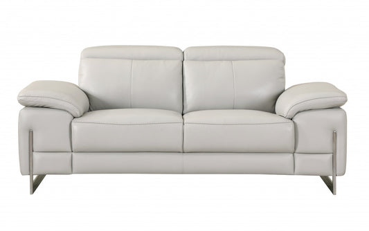 71" Light Gray And Silver Genuine Leather Loveseat