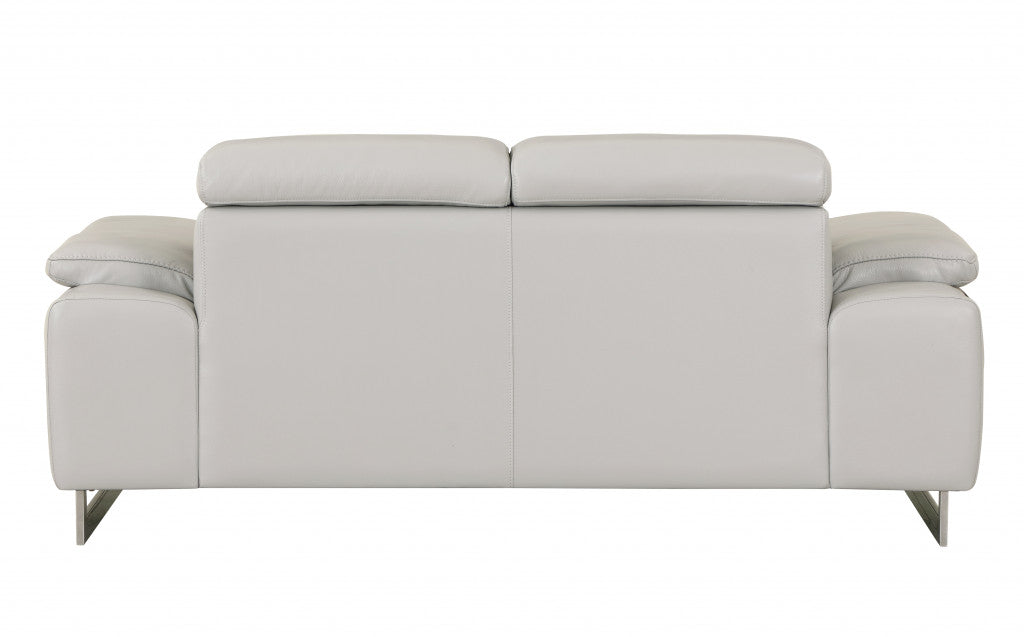 71" Light Gray And Silver Genuine Leather Loveseat