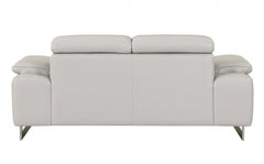 71" Light Gray And Silver Genuine Leather Loveseat